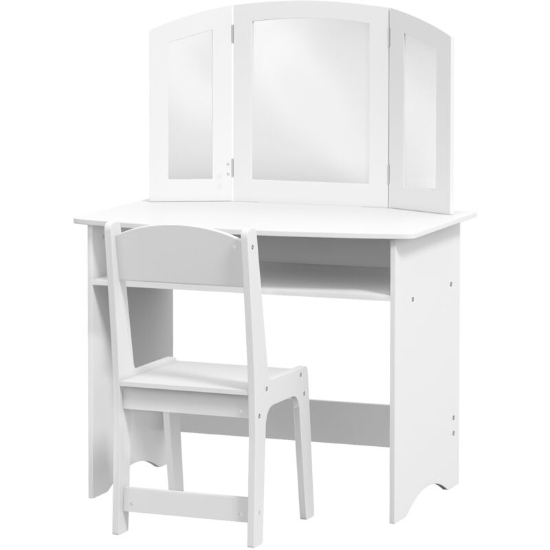 foto del prodotto aiyaplay set da trucco per bambini con sedia e tavolo toeletta in legno bianco