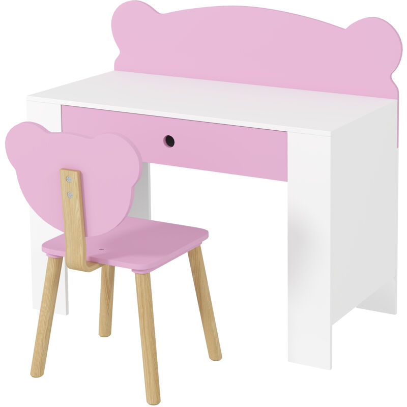 foto del prodotto aiyaplay set scrivania con cassetto e sedia per bambini a orsetto 3 8 anni rosa