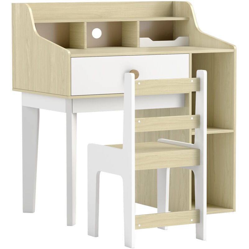 foto del prodotto aiyaplay set scrivania e sedia per bambini in legno con scaffale e cassetto