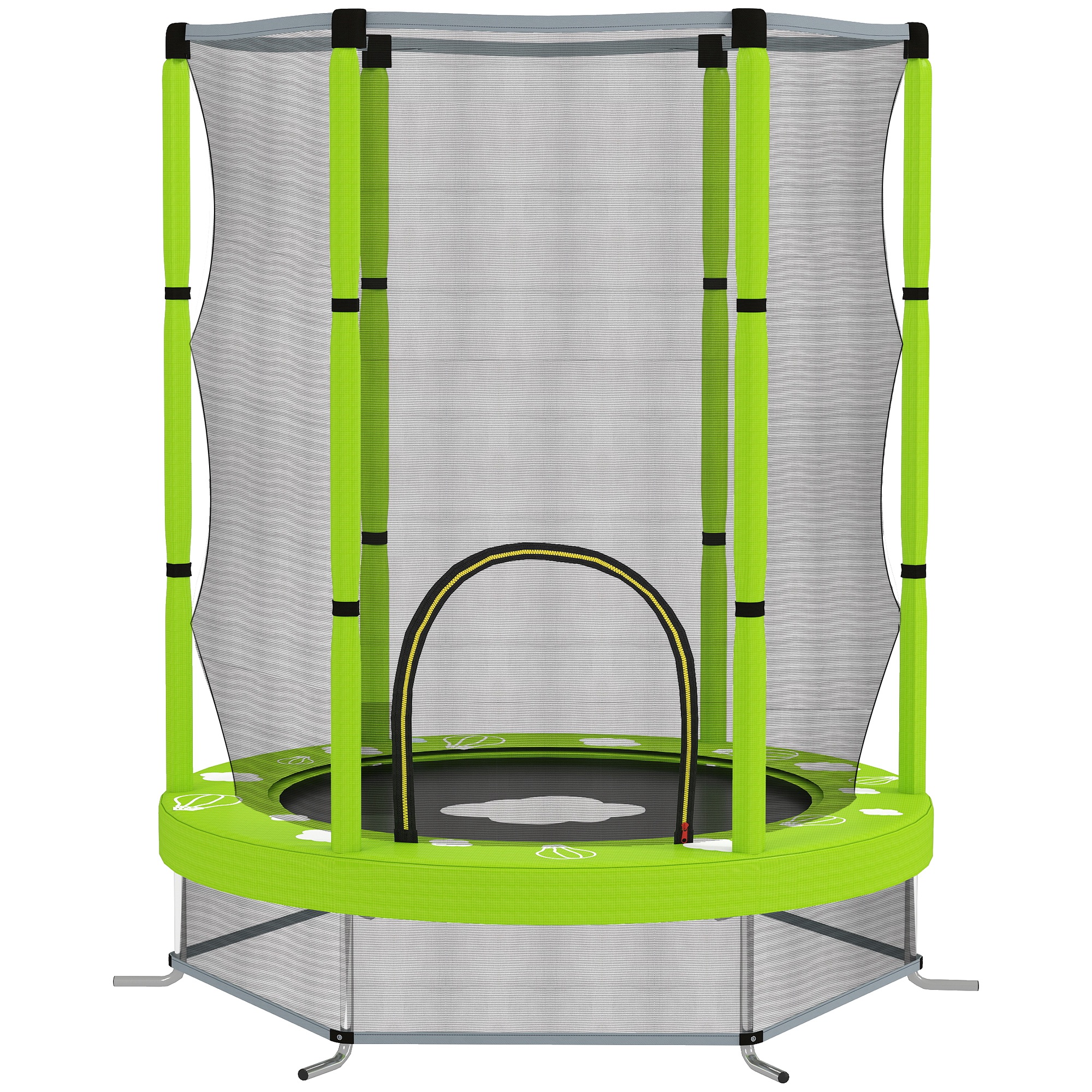 foto del prodotto aiyaplay trampolino elastico per bambini 140 cm con rete di sicurezza e disegni, età 3-6 anni, verde