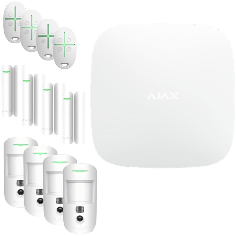 foto del prodotto ajax kit hub 2 plus 4 motioncam 4 doorprotect 4 spacecontrol bianco
