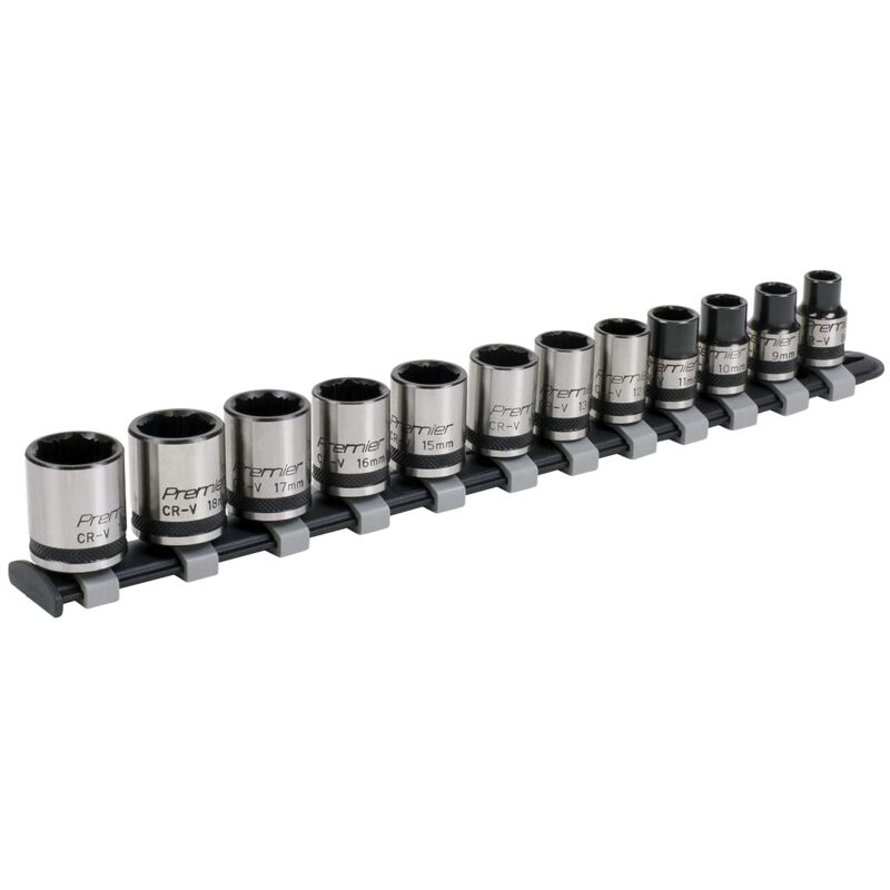 foto del prodotto ak2741b set da 12 chiavi a bussola da 3 8 sq drive, serie nera sealey