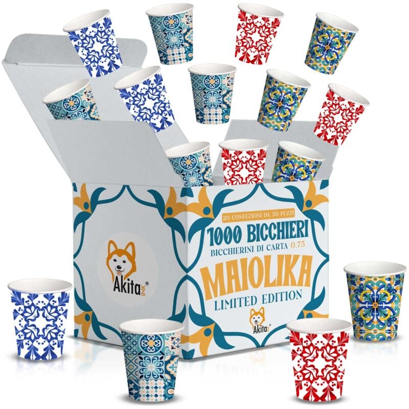 foto del prodotto akitaink 1000 bicchierini caffe carta biodegradabili 75ml design maiolika