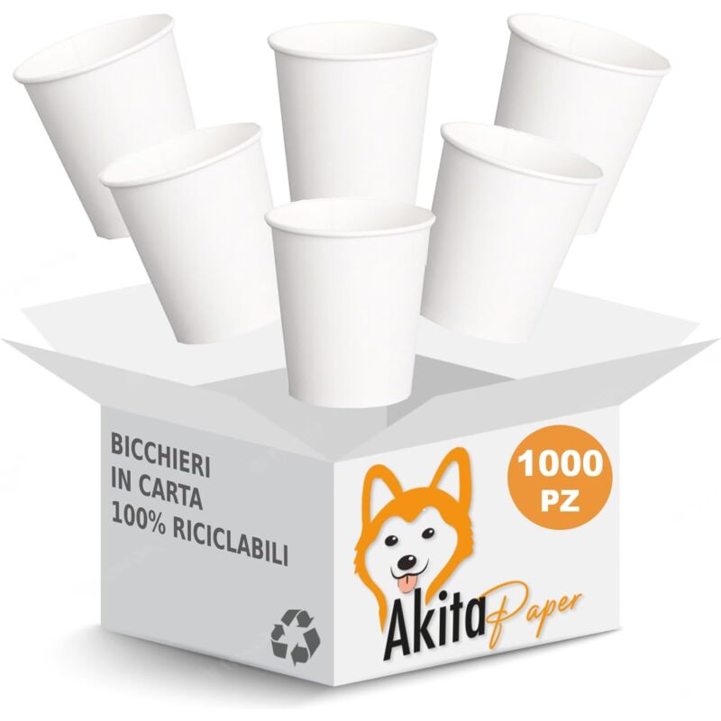 foto del prodotto akitaink 1000 pz bicchieri acqua monouso in carta bianchi da 200 ml