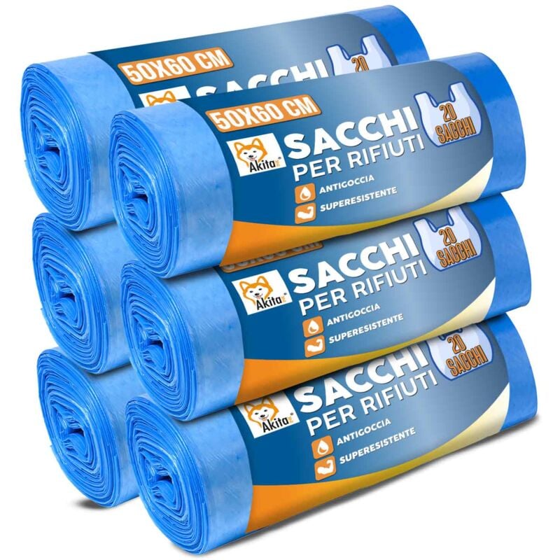 foto del prodotto akitaink 120 sacchi spazzatura 30l blu resistenti e antigoccia