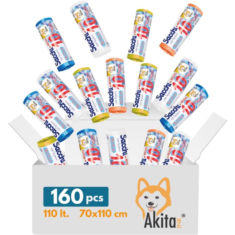 foto del prodotto akitaink 160 sacchi per pattumiera 70x110 sacchi alta resistenza, 110l