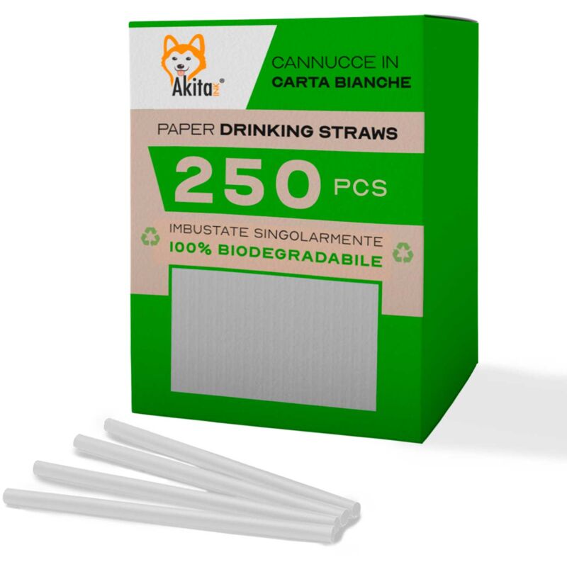 foto del prodotto akitaink 250 pezzi 20 cm 6mm cannucce per cocktail nere in carta bianco