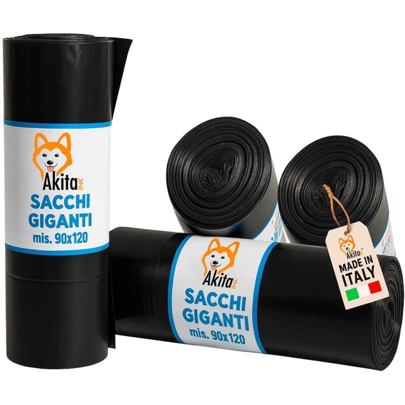 foto del prodotto akitaink 40 sacchi spazzatura grandi 90x120 trasparenti neri super resistenti