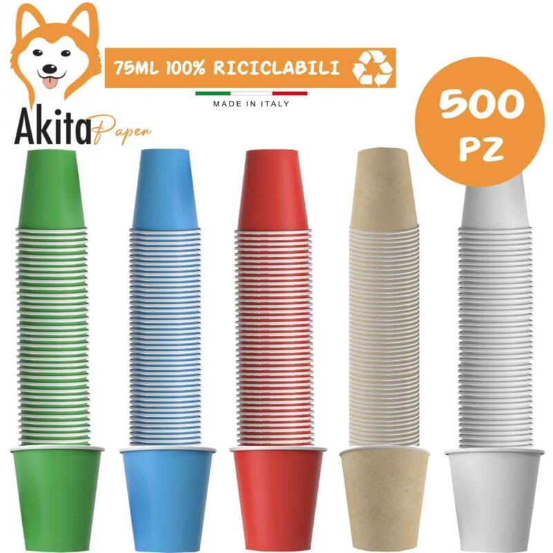 foto del prodotto akitaink - 500 bicchierini caffe' monouso di carta biodegradabile e compostabile da 75ml