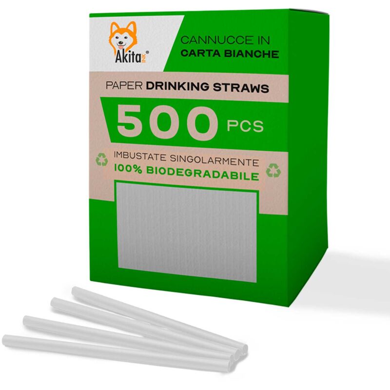 foto del prodotto akitaink 500 pezzi 20 cm 6mm cannucce per cocktail nere in carta bianco