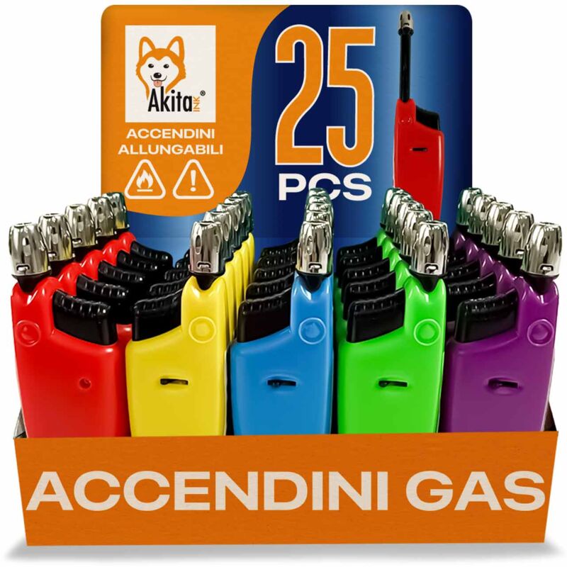 foto del prodotto akitaink accendini allungabili a gas box da 25 pezzi, sicuri e pratici