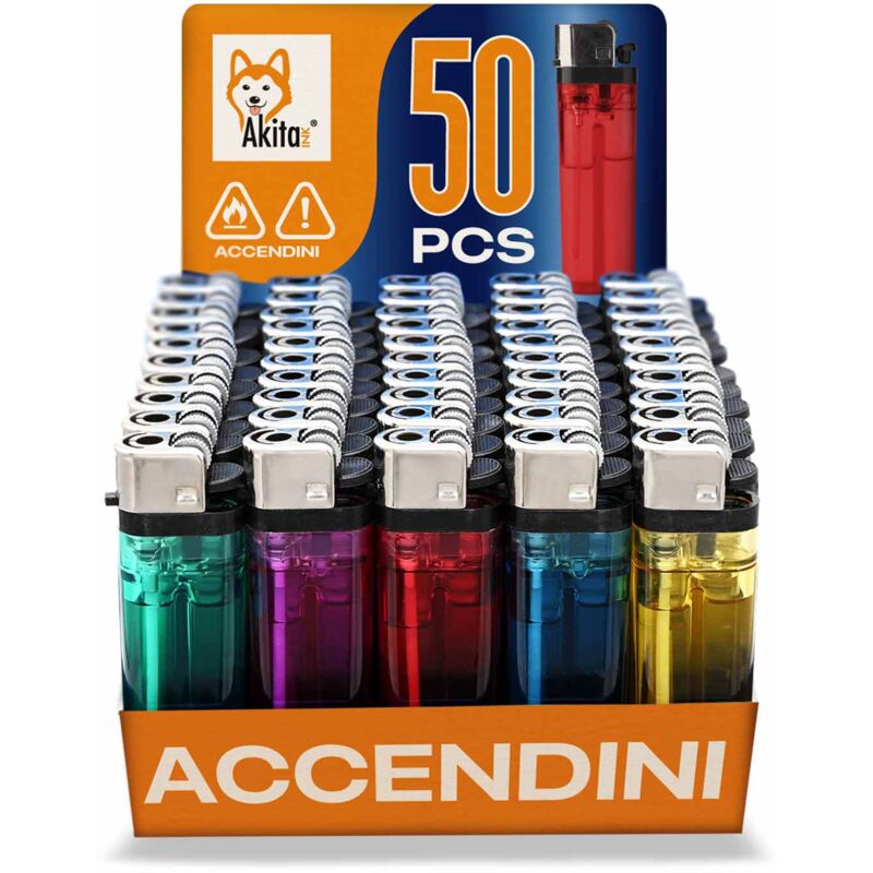 foto del prodotto akitaink accendino a gas plastica a colori box da 50 accendini non ricaricabile