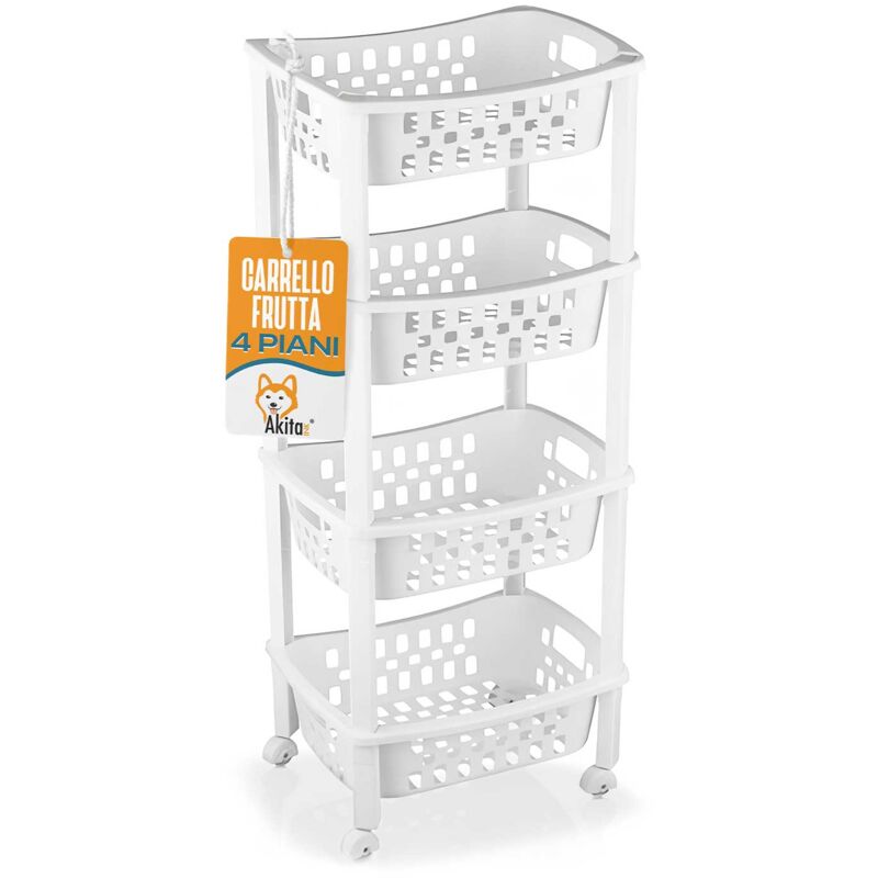 foto del prodotto akitaink carrello mobile scaffale bianco con ruote per cucina, bagno 4 ripiani