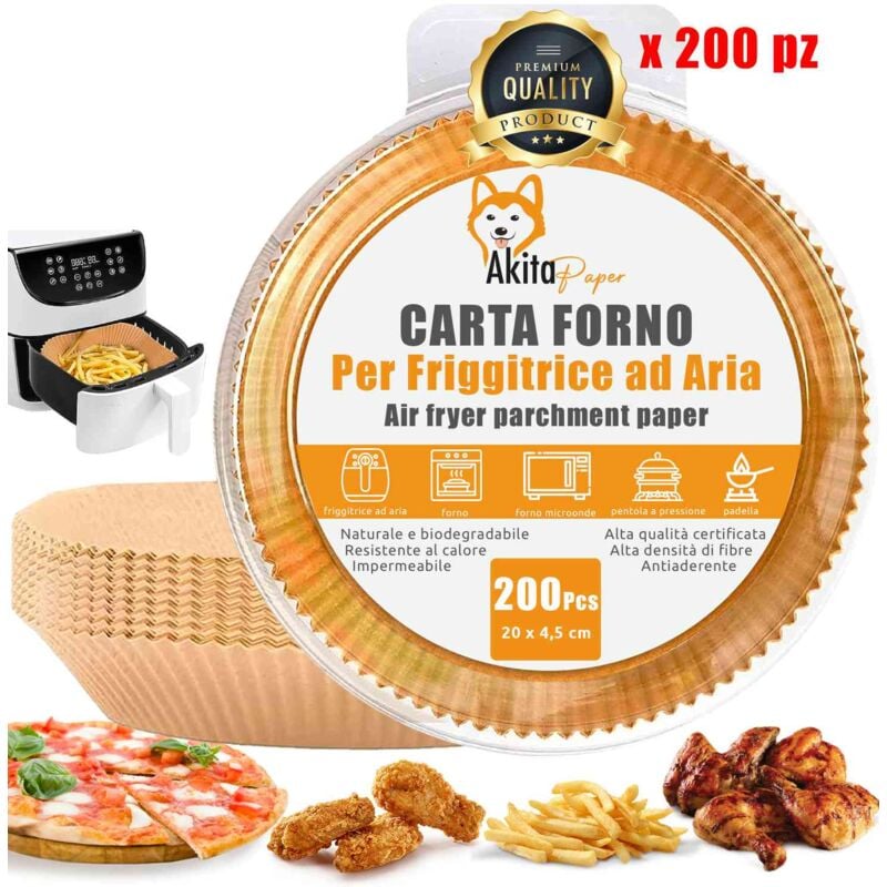foto del prodotto akitaink carta per friggitrice ad aria 200 fogli rotoda forno 20 24 rotonda