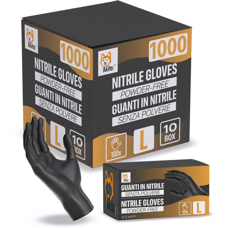 foto del prodotto akitaink guanti in nitrile senza polvere per ambiti medici e alimentari 1000 neri tg, l