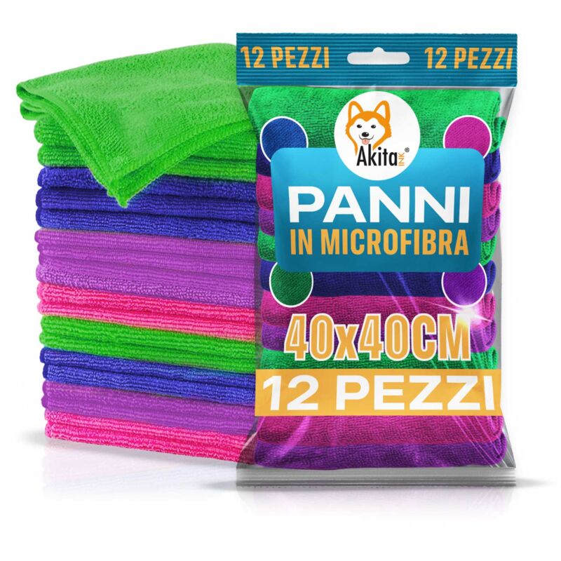foto del prodotto akitaink panni in microfibra akitai 12 pz colorati, lavabili riutilizzabili 40x40 cm