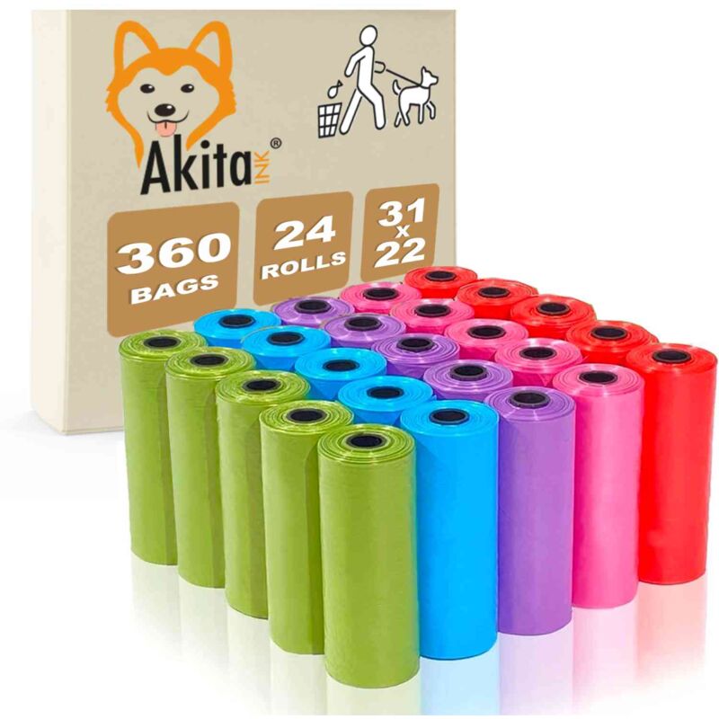 foto del prodotto akitaink sacchetti per cacca di cane 360 sacchetti, 24 rotoli da 15 sacchetti