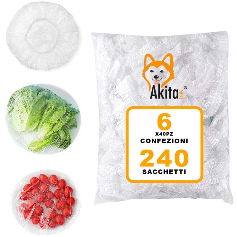 foto del prodotto akitaink sacchetti trasparenti per alimenti con elastico 240 pz