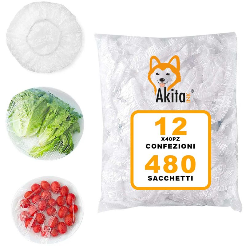 foto del prodotto akitaink sacchetti trasparenti per alimenti con elastico 480 pz