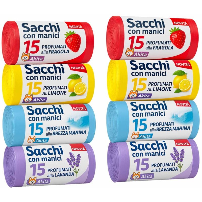 foto del prodotto akitaink sacchi spazzatura antiforo con manici profumati 120 pz da 45l