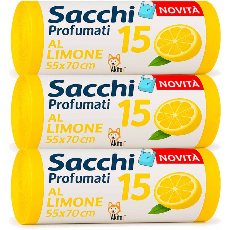 foto del prodotto akitaink sacchi spazzatura manici profumati limone 45 pz 55x70cm