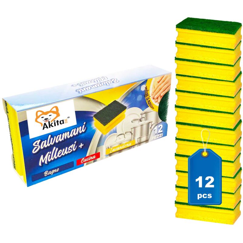 foto del prodotto akitaink spugna piatti abrasiva antigraffio salvadita, spugna da cucina 12 pz
