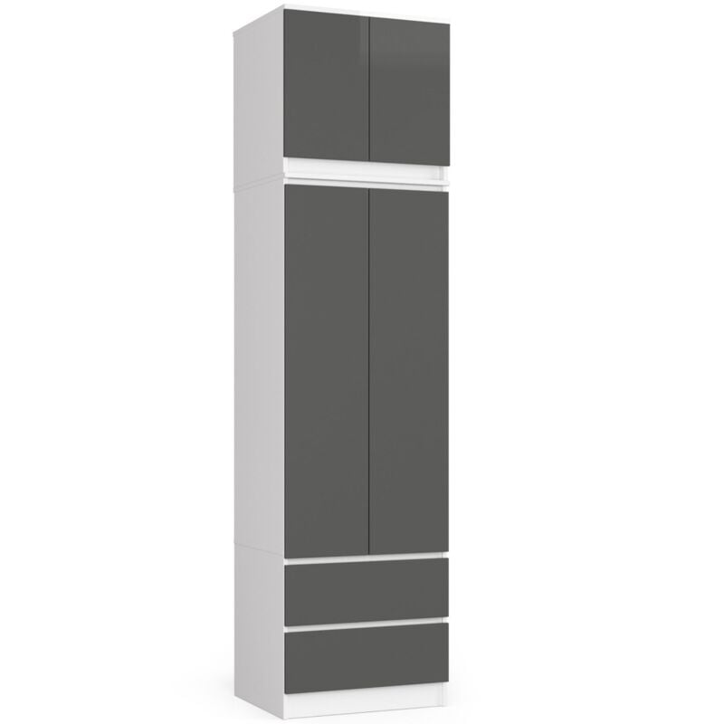 foto del prodotto akord armadio s60 con sopralzo bianca 60 cm 2 ante 2 cassetti inserto frontale grigio grafite 60x51x234 cm