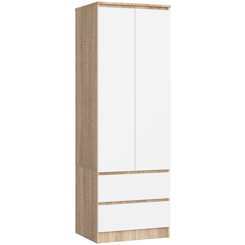 foto del prodotto akord armadio s60 sonoma quercia 60 cm 2 ante 2 cassetti inserto frontale bianco 60x51x180 cm