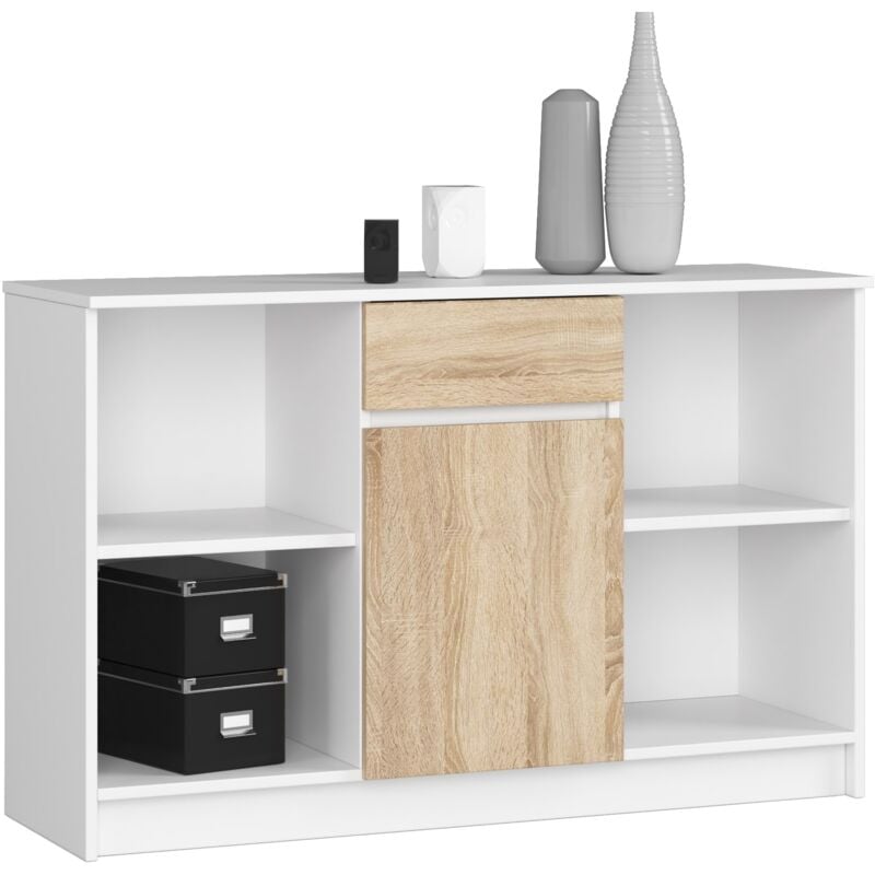 foto del prodotto akord cassettiera b17 cassettiera bianca 120 cm 1 anta 1 cassetto inserto frontale sonoma quercia 120x40x77 cm