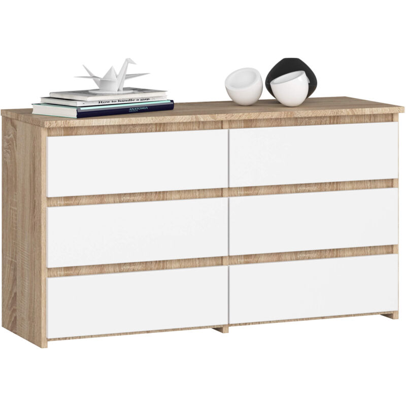 foto del prodotto akord cassettiera cl100 compatta sonoma quercia 100 cm 6 cassetti inserto frontale bianco 100x35x57 cm