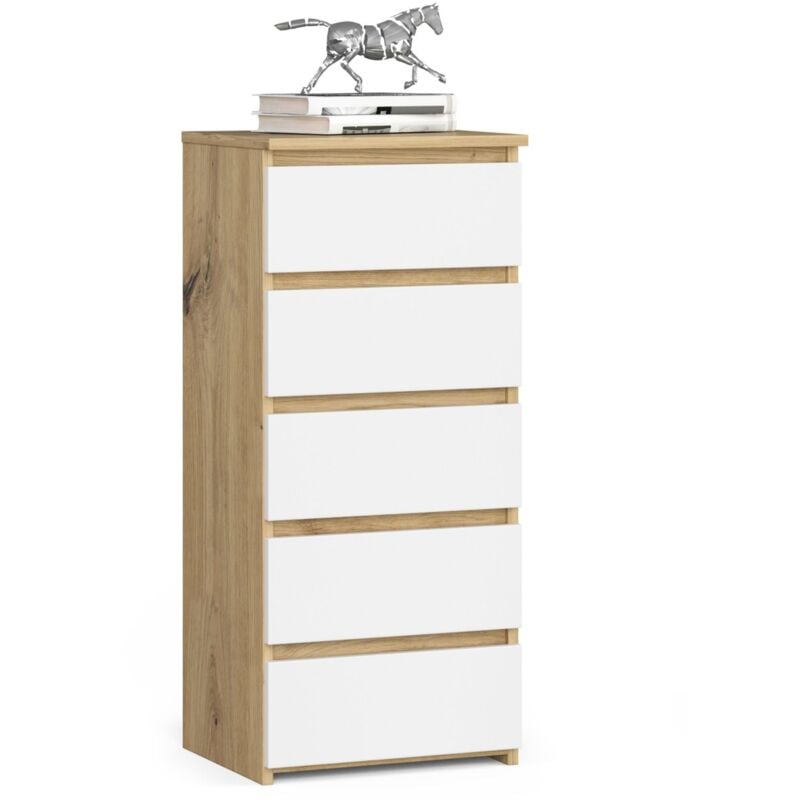 foto del prodotto akord cassettiera cl5 cassettiera quercia artisan 40 cm 5 cassetti inserto frontale bianco 40x35x92 cm