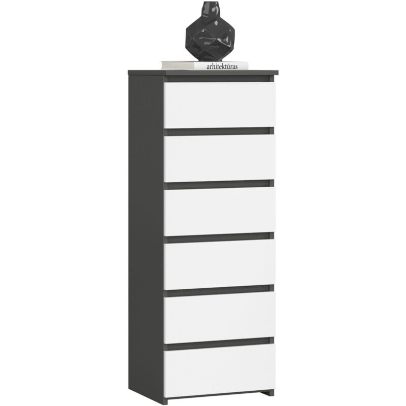 foto del prodotto akord cassettiera cl6 cassettiera grigia grafite 40 cm 6 cassetti inserto frontale bianco 40x35x109 cm