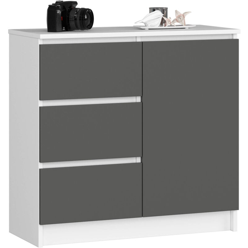 foto del prodotto akord cassettiera jerry cassettiera bianca 80 cm 1 anta 3 cassetti inserto frontale grigio grafite 80x35x77 cm