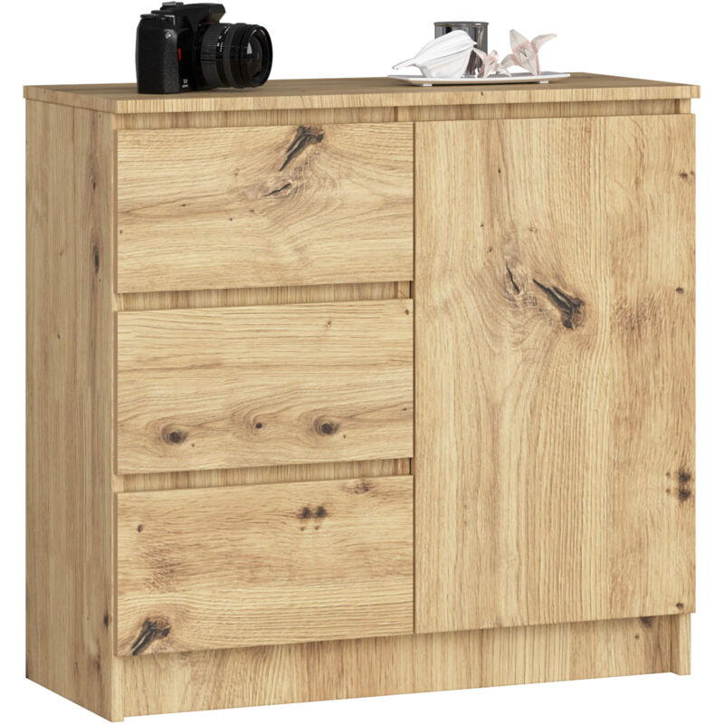 foto del prodotto akord cassettiera jerry cassettiera quercia artisan 80 cm 1 anta 3 cassetti 80x35x77 cm