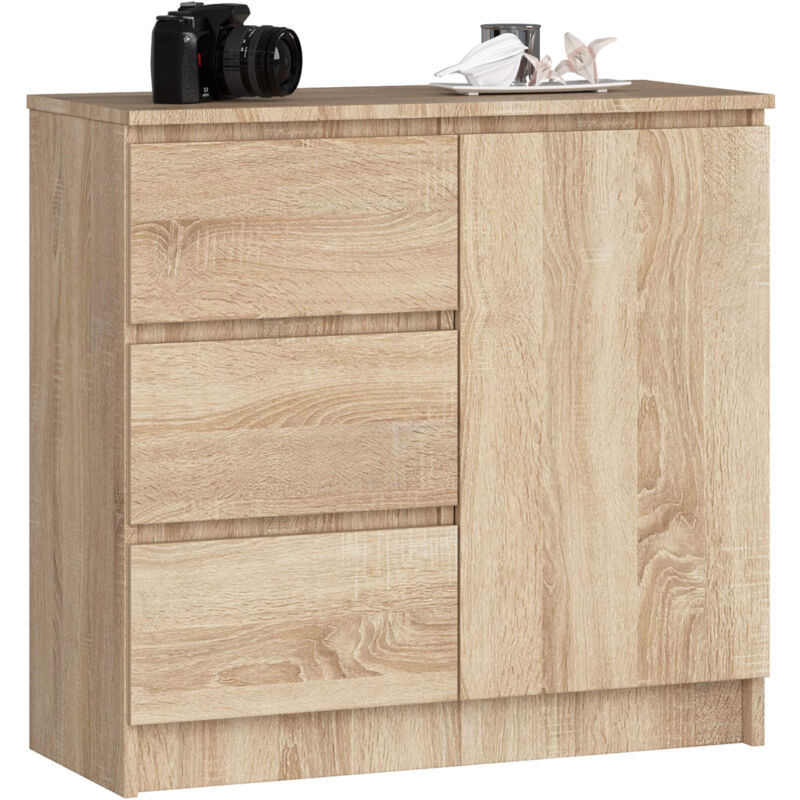 foto del prodotto akord cassettiera jerry cassettiera sonoma quercia 80 cm 1 anta 3 cassetti 80x35x77 cm