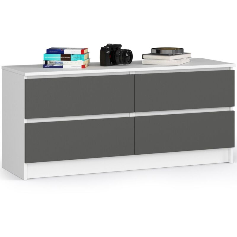 foto del prodotto akord cassettiera k120 bianca 120 cm 4 cassetti inserto frontale grigio grafite 120x40x55 cm