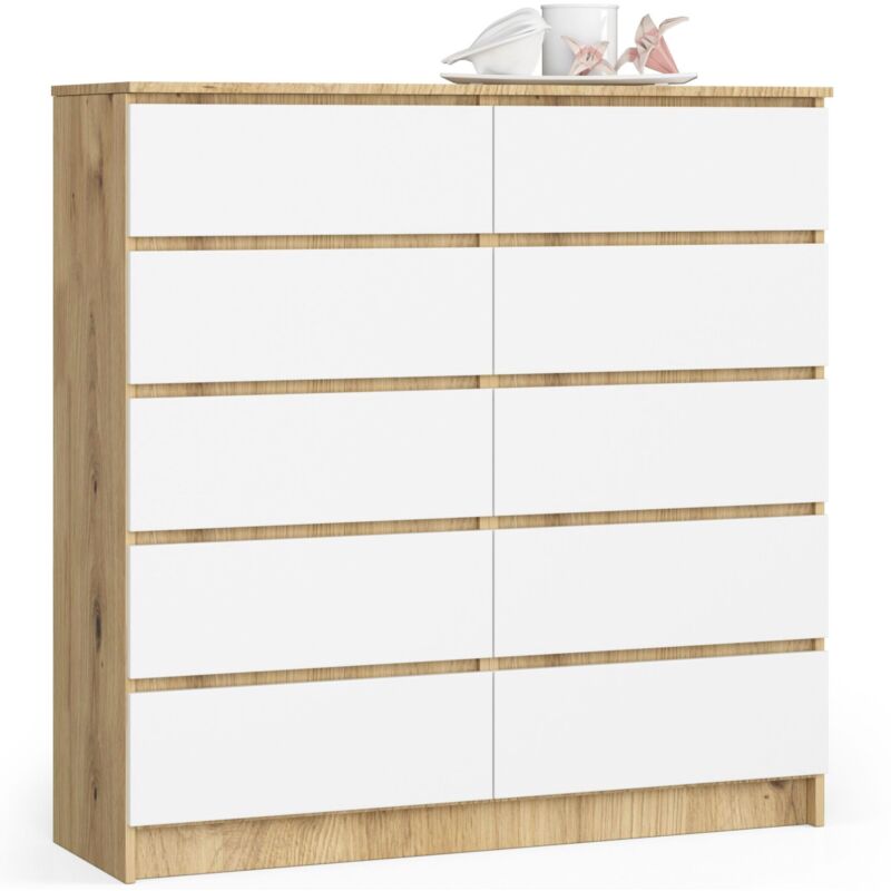 foto del prodotto akord cassettiera k120 quercia artisan 120 cm 10 cassetti inserto frontale bianco 120x40x121 cm