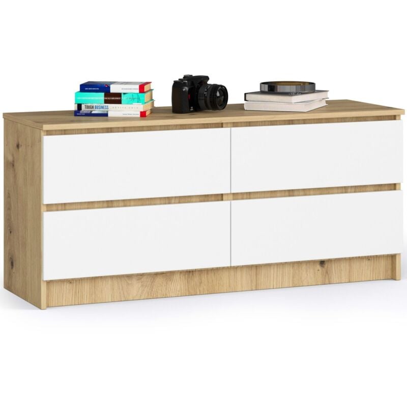 foto del prodotto akord cassettiera k120 quercia artisan 120 cm 4 cassetti inserto frontale bianco 120x40x55 cm