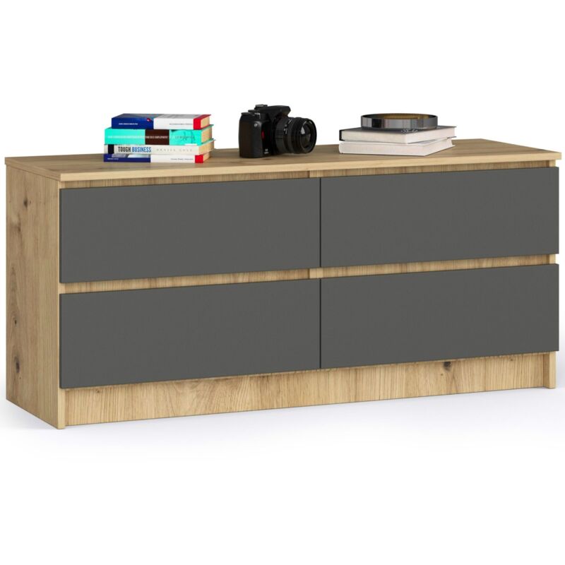 foto del prodotto akord cassettiera k120 quercia artisan 120 cm 4 cassetti inserto frontale grigio grafite 120x40x55 cm