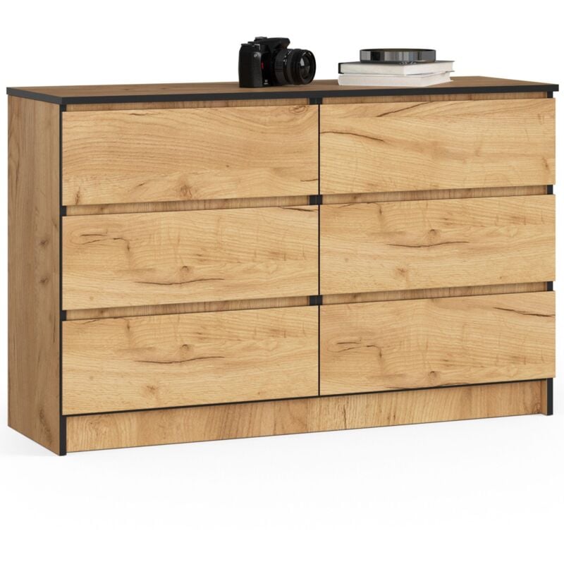 foto del prodotto akord cassettiera k120 quercia craft 120 cm 6 cassetti 120x40x77 cm