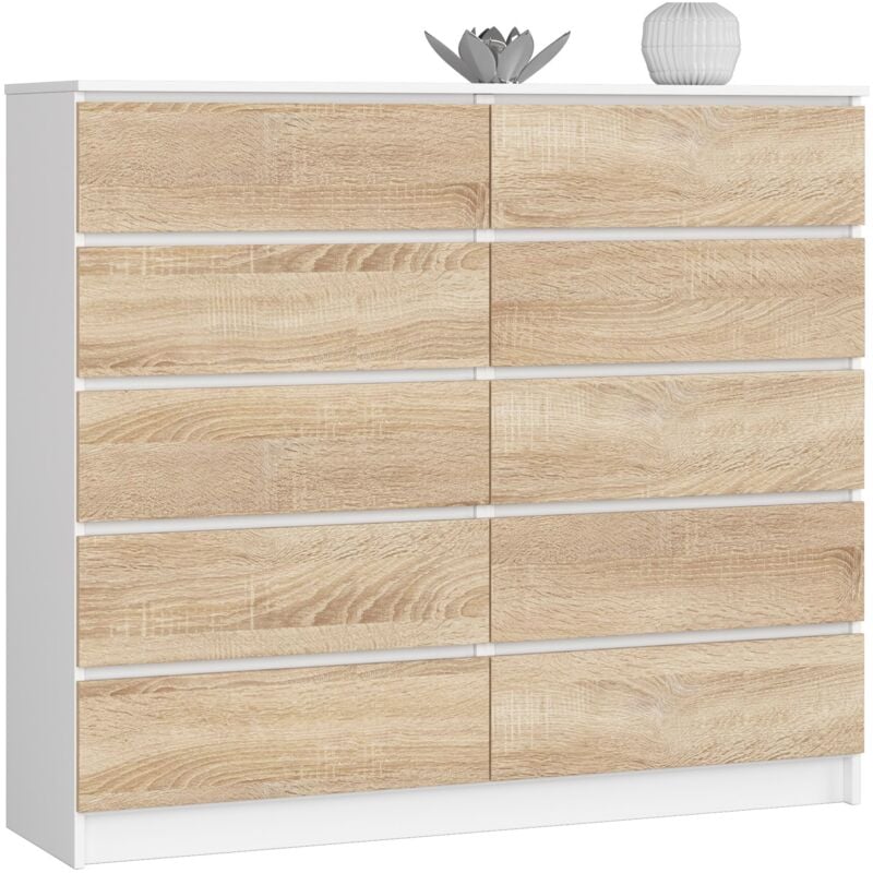 foto del prodotto akord cassettiera k140 bianca 138 cm 10 cassetti inserto frontale sonoma quercia 138x40x121 cm