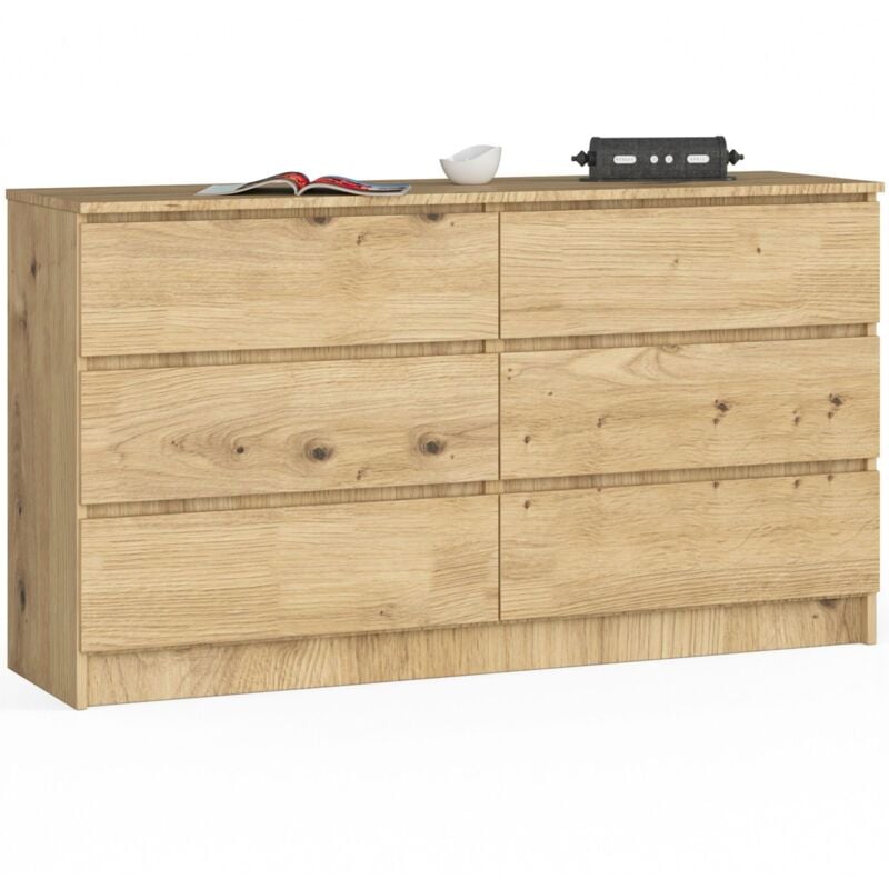 foto del prodotto akord cassettiera k140 quercia artisan 138 cm 6 cassetti 138x40x77 cm