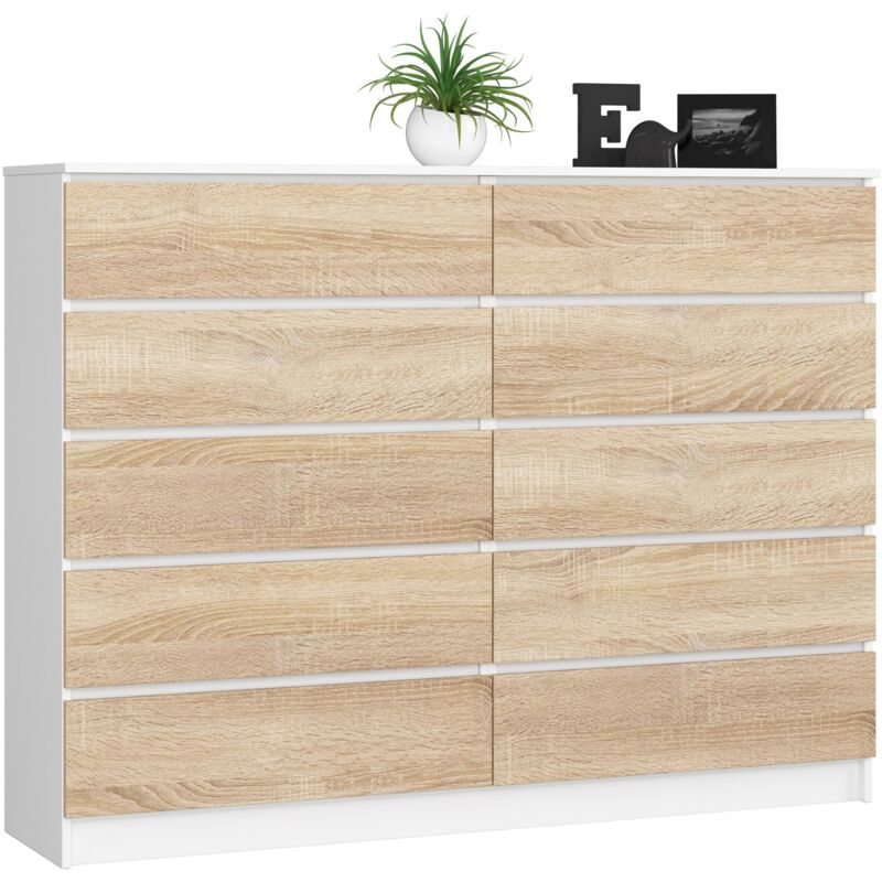 foto del prodotto akord cassettiera k160 bianca 160 cm 10 cassetti inserto frontale sonoma quercia 160x40x121 cm