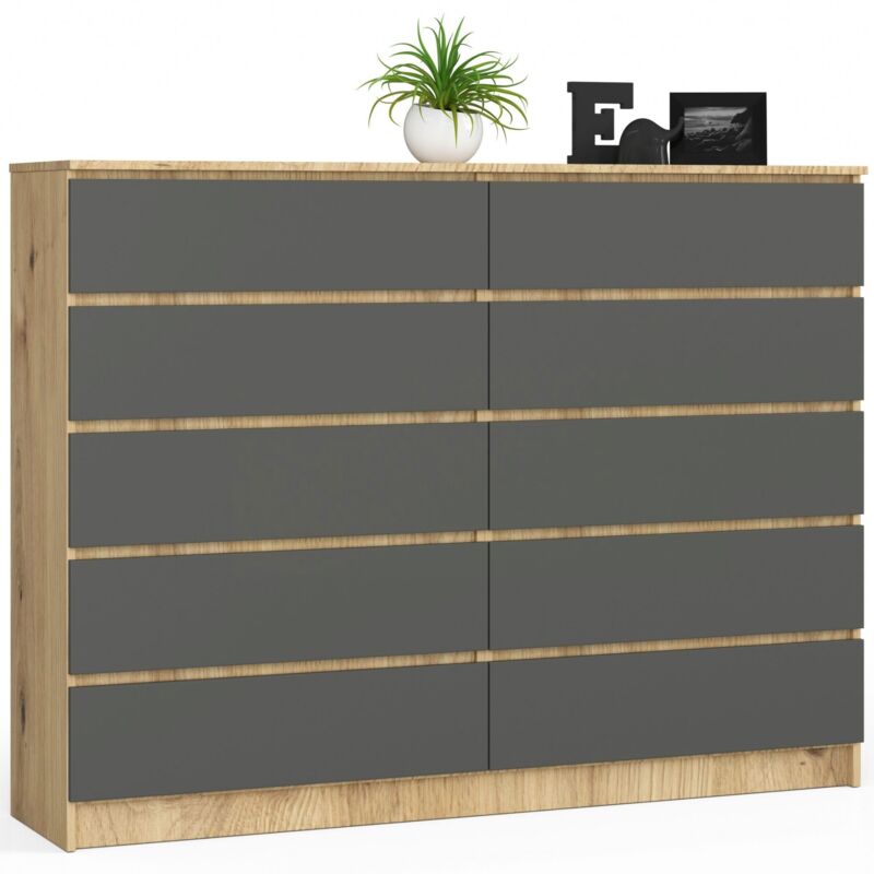 foto del prodotto akord cassettiera k160 quercia artisan 160 cm 10 cassetti inserto frontale grigio grafite 160x40x121 cm