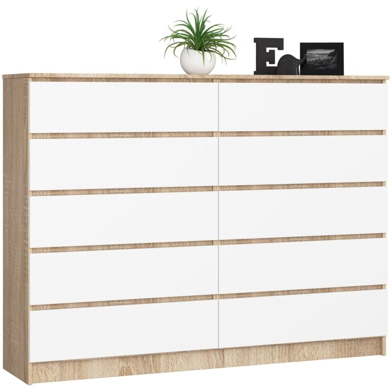 foto del prodotto akord cassettiera k160 sonoma quercia 160 cm 10 cassetti inserto frontale bianco 160x40x121 cm