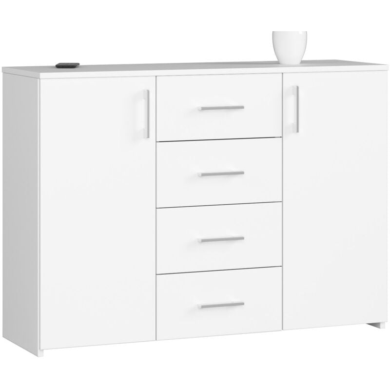 foto del prodotto akord - cassettiera k45 cassettiera bianca 110 cm 2 ante 4 cassetti 110x35x80 cm