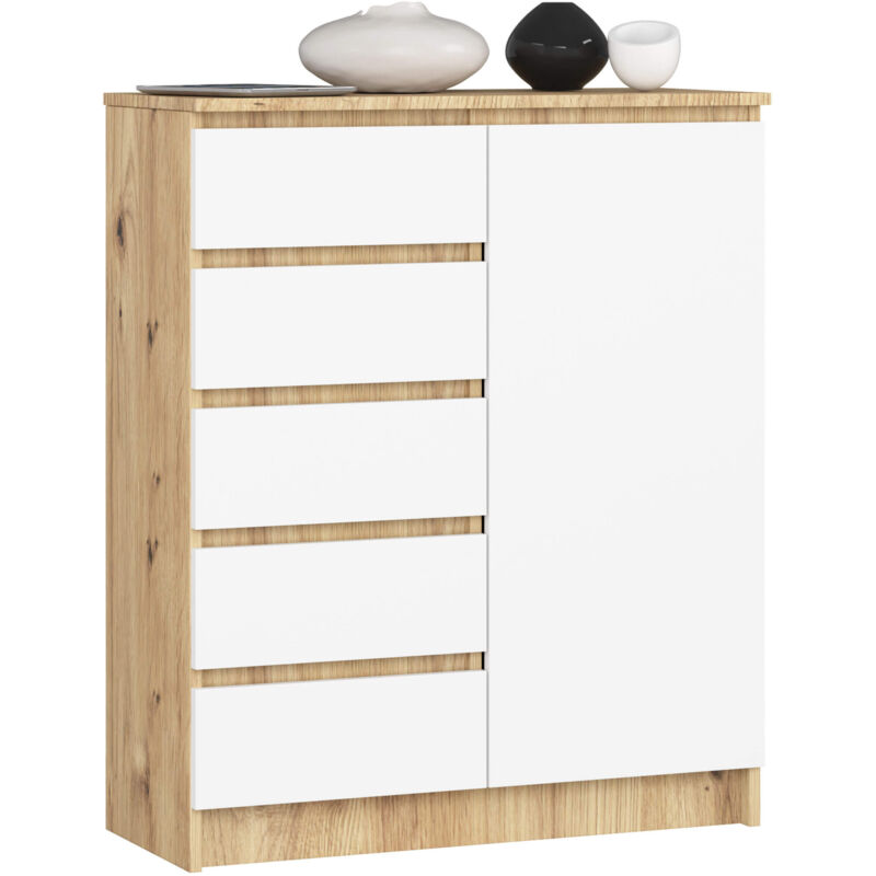foto del prodotto akord cassettiera k80 com quercia artigiana 80 cm 1 porta 5 cassetti colore frontale bianco 80x35x97 cm