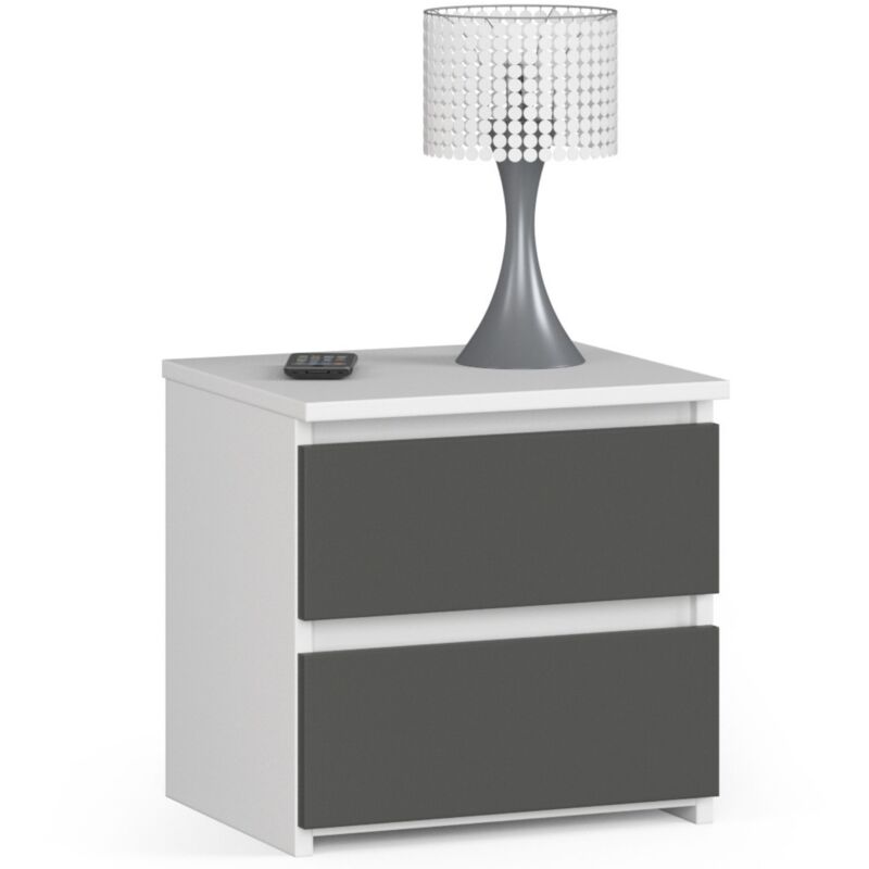 foto del prodotto akord comodino cl2 bianca 40 cm 2 cassetti inserto frontale grigio grafite 40x35x40 cm