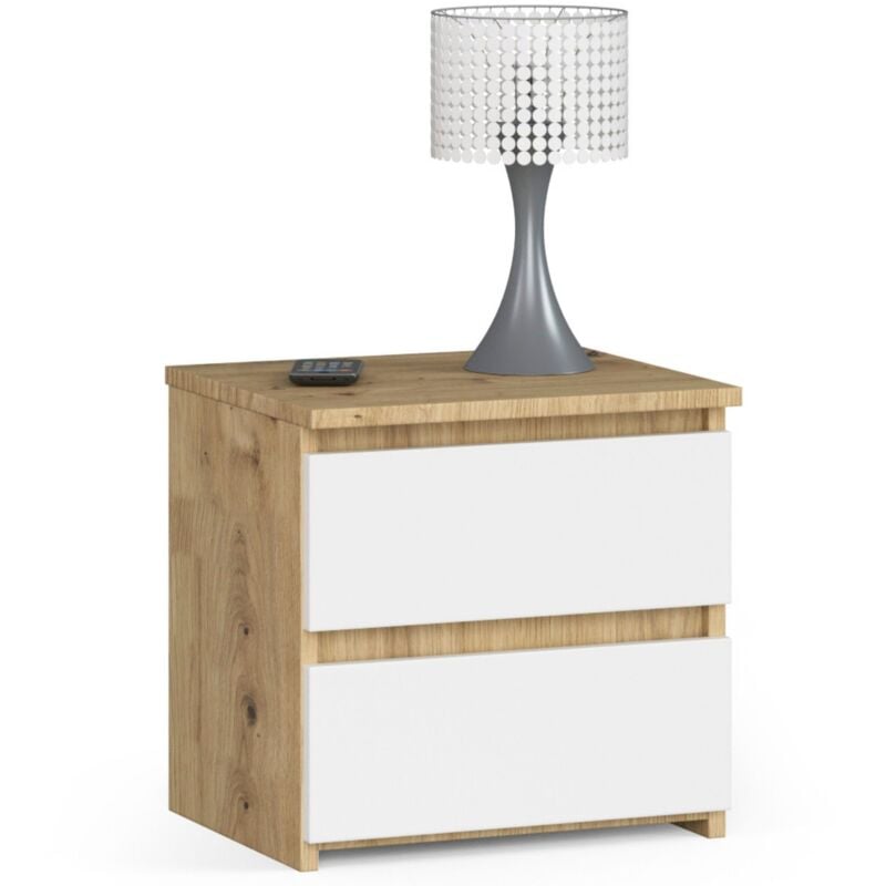 foto del prodotto akord comodino cl2 quercia artisan 40 cm 2 cassetti inserto frontale bianco 40x35x40 cm