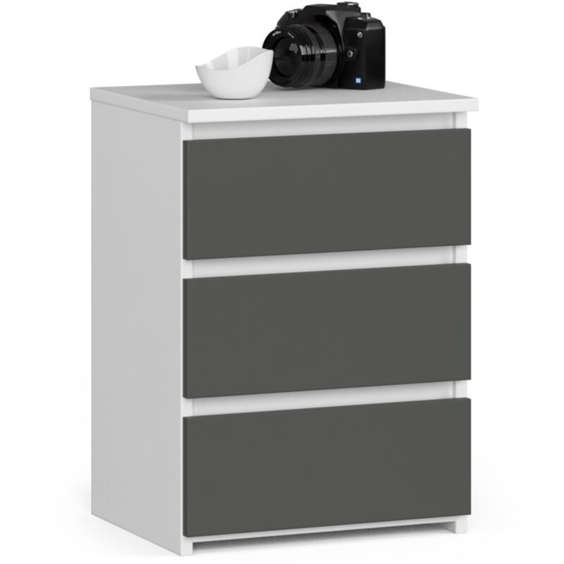 foto del prodotto akord comodino cl3 bianca 40 cm 3 cassetti inserto frontale grigio grafite 40x35x57 cm